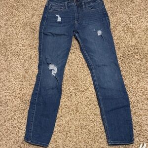 Hollister Women's Distressed Skinny Jeans - Dark Blue
